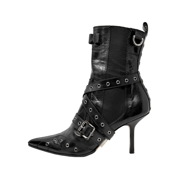 Christian Dior Shoes - Dior Galliano 2002 Vintage Black Leather Grommet‎ Buckle Boots 40